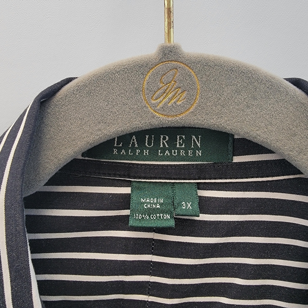 Lauren Ralph Lauren Classic Striped Button Down Shirt Size 3X Navy Blue Preppy - Picture 3 of 15